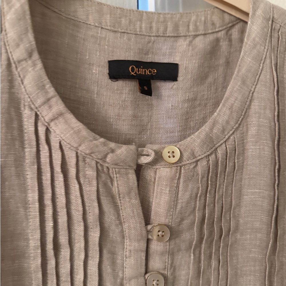 Quince Linen Tan Pleated Dress